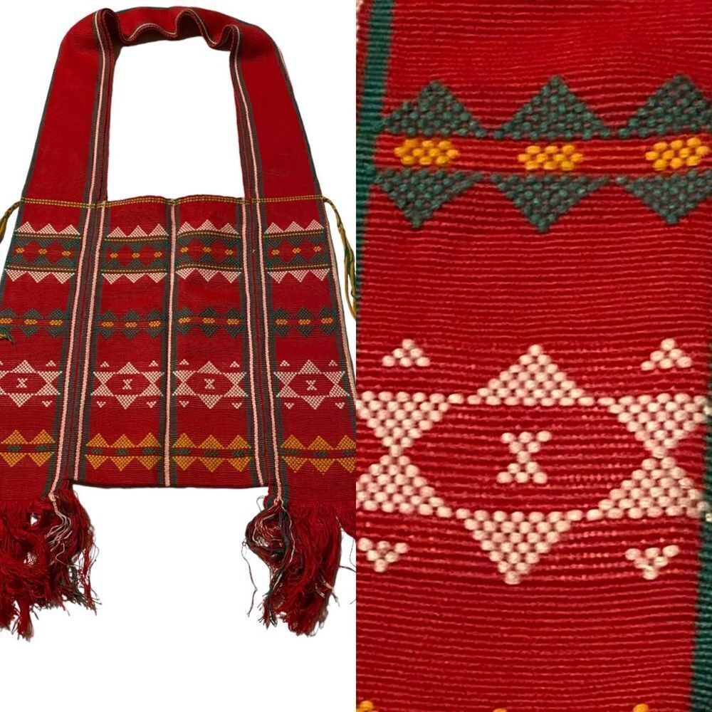 Vintage Bohemian Satchel Shoulder crossbody Bag red fringe ethnic Guatemalan